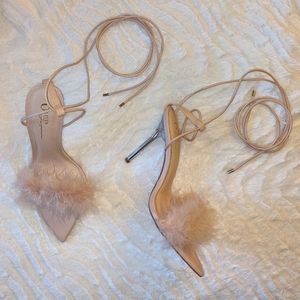 Nude heels with faux fur